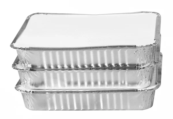 Στοίβα του φύλλου αλουμινίου απομακρύνει γεύμα κουτί Φάστ φούντ εμπορευματοκιβώτια — Φωτογραφία Αρχείου