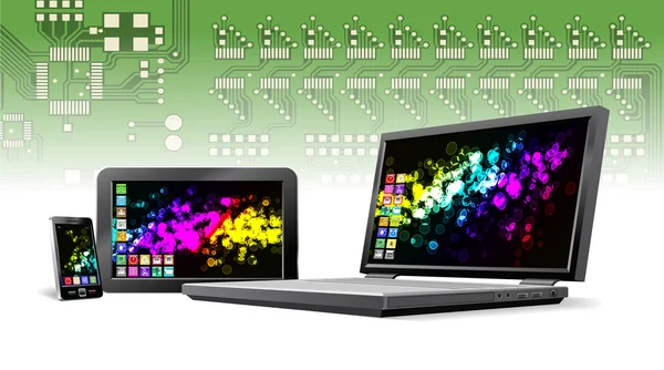 Cellulare, tablet PC e laptop . — Vettoriale Stock