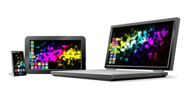 Handy, Tablet-PC und Laptop. — Stockvektor