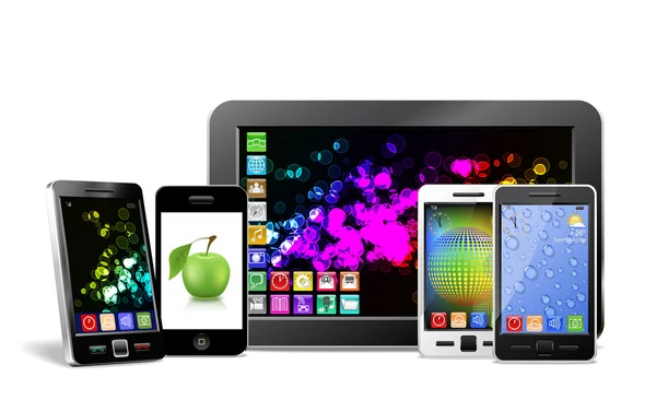 Mobil telefonok, tablet pc, és a játékos. — Stock Fotó