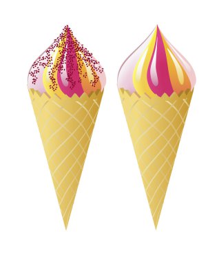 Ice cream in waffle cones.