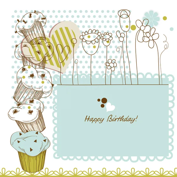 Cartão de aniversário com cupcakes — Vetor de Stock