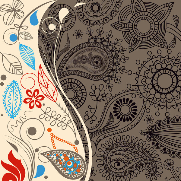 Floral paisley background, retro border