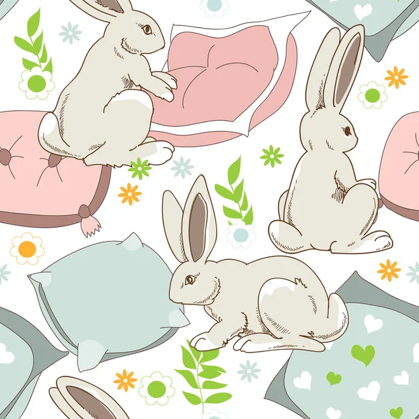 Søde kaniner går i seng, sømløst mønster til børn – Stock-vektor