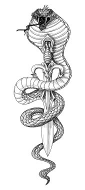 Snake sword detailed pencil drawing clipart