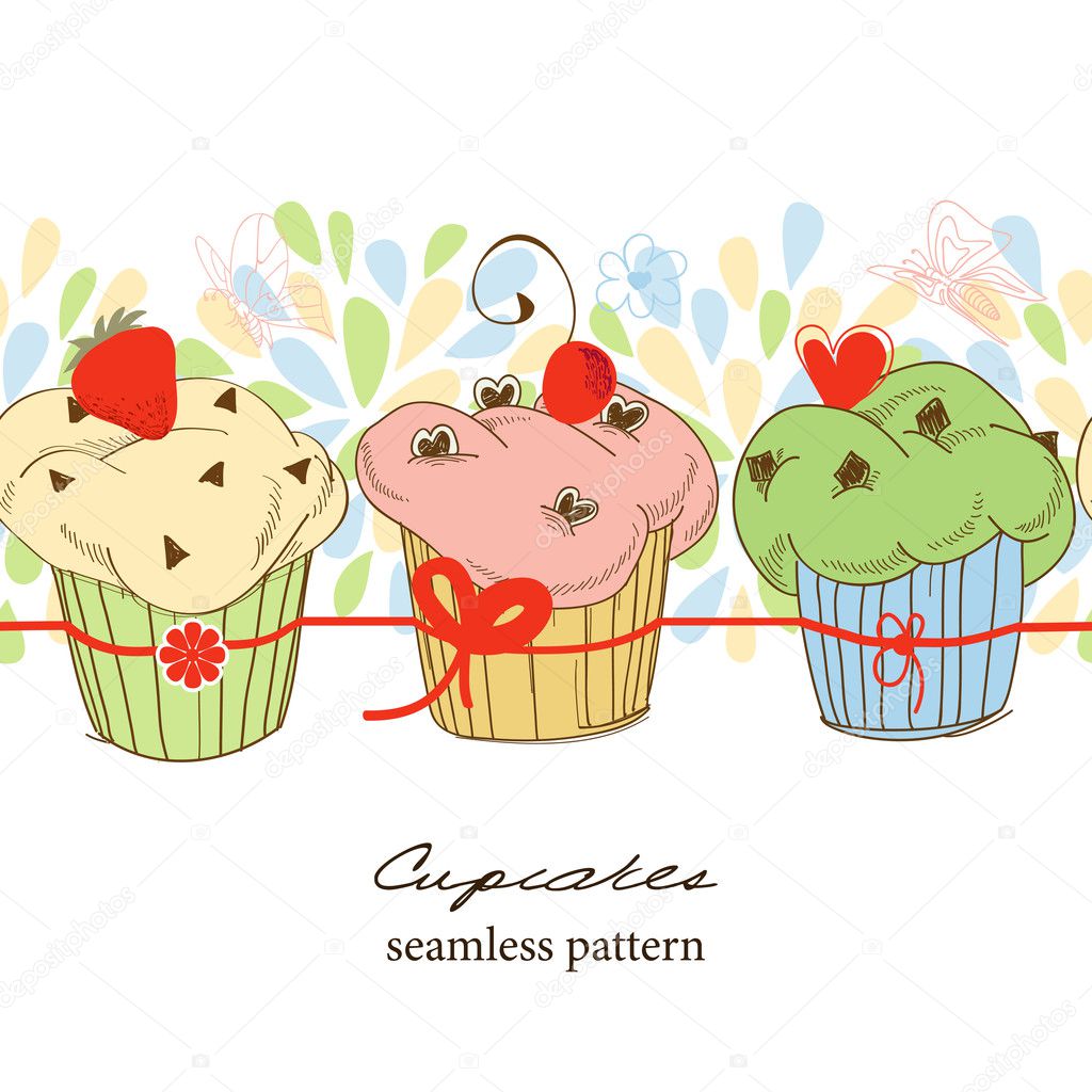 Cute fruit cupcakes seamless pattern