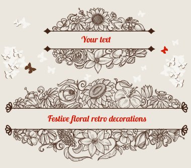 Festive retro floral frames clipart