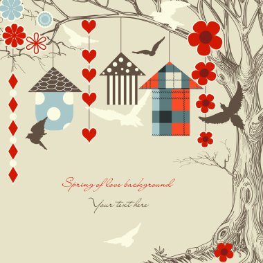 Birds and birdcages in a tree clipart