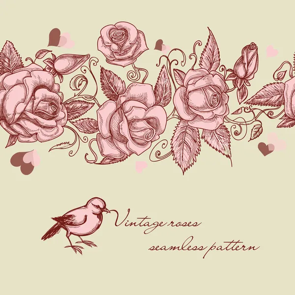 Vintage rosas padrão sem costura — Vetor de Stock