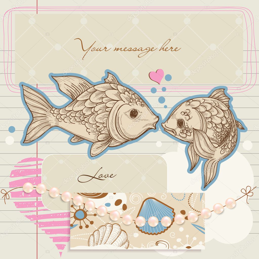 Scrapbook elements on love and sea theme