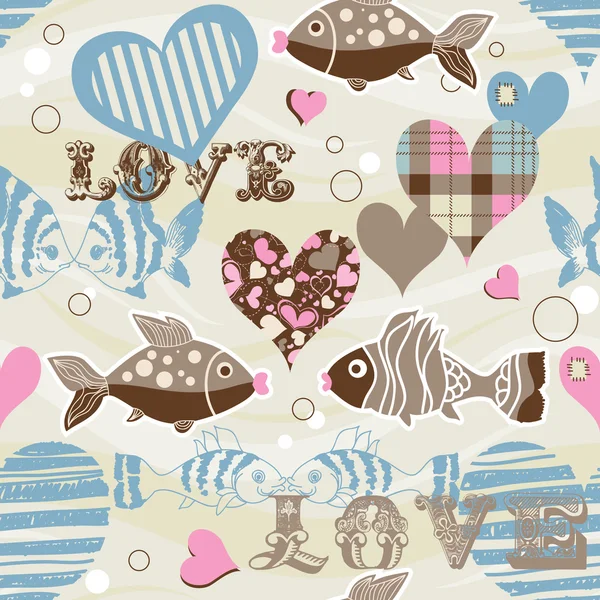 Amor pescado patrón sin costura — Archivo Imágenes Vectoriales