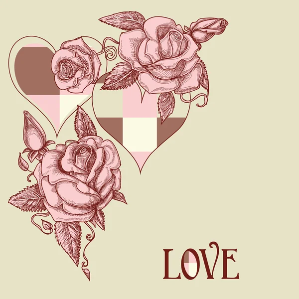 Růže a srdce romantické karta — Stockový vektor
