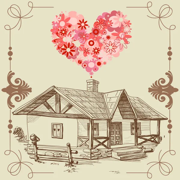 Maison de l'amour, concept de famille heureuse — Image vectorielle