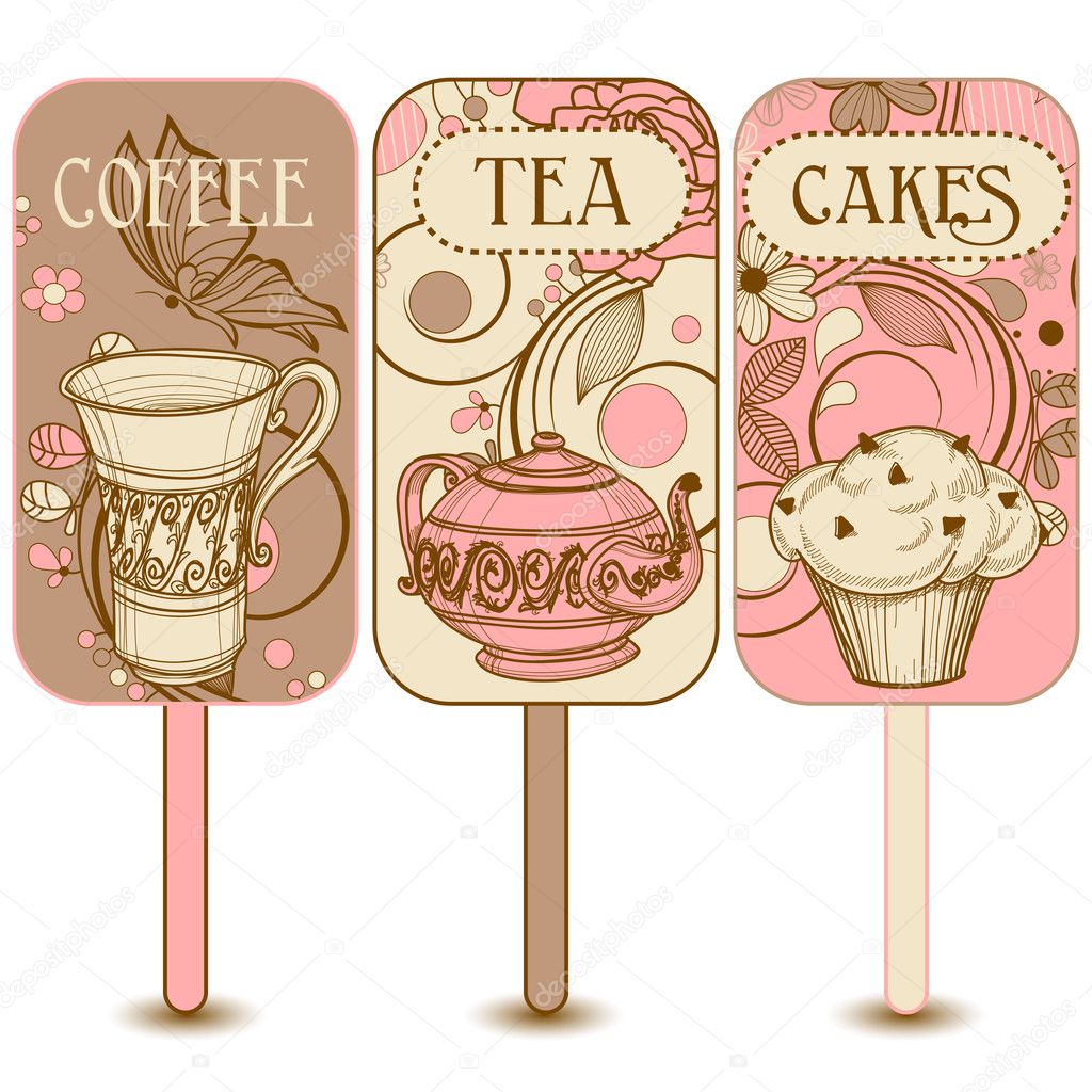 Coffee, tea and cakes labels