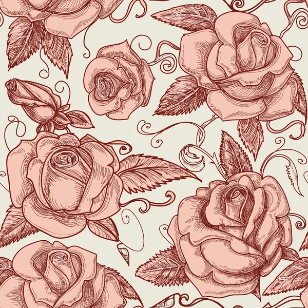 Vintage rozen naadloos patroon — Stockvector