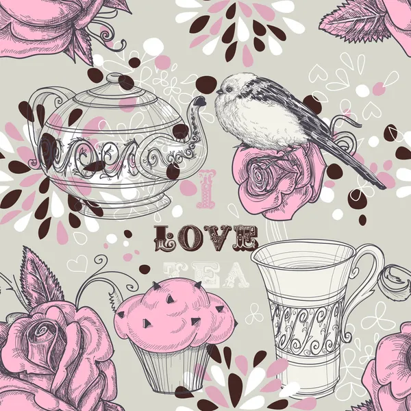 Tea love seamless pattern — Stock Vector