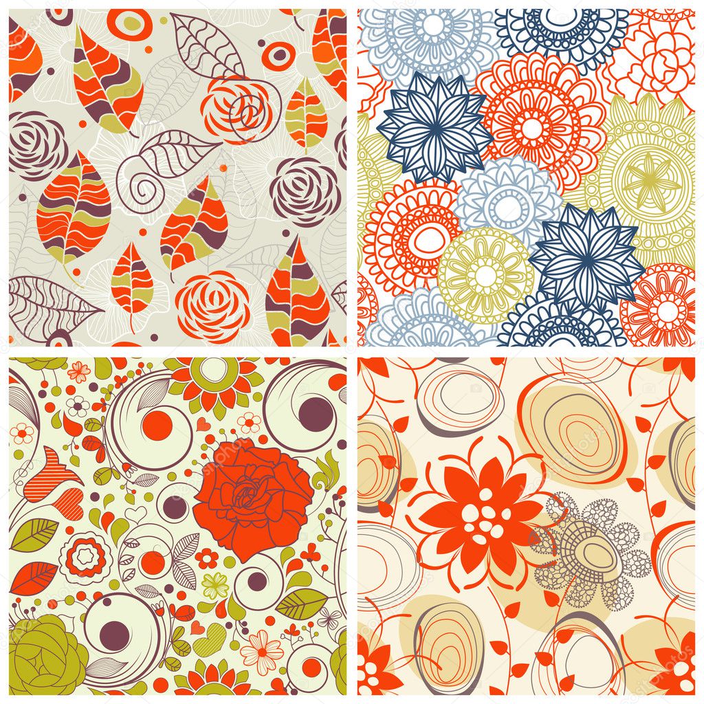 Floral seamless pattern set in trendy colors