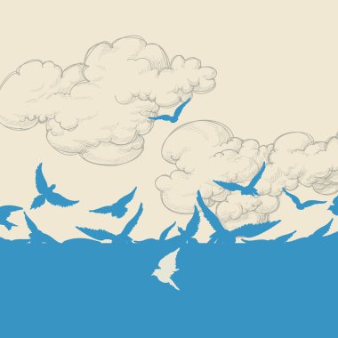 Blue birds flying over sky vector illustration clipart