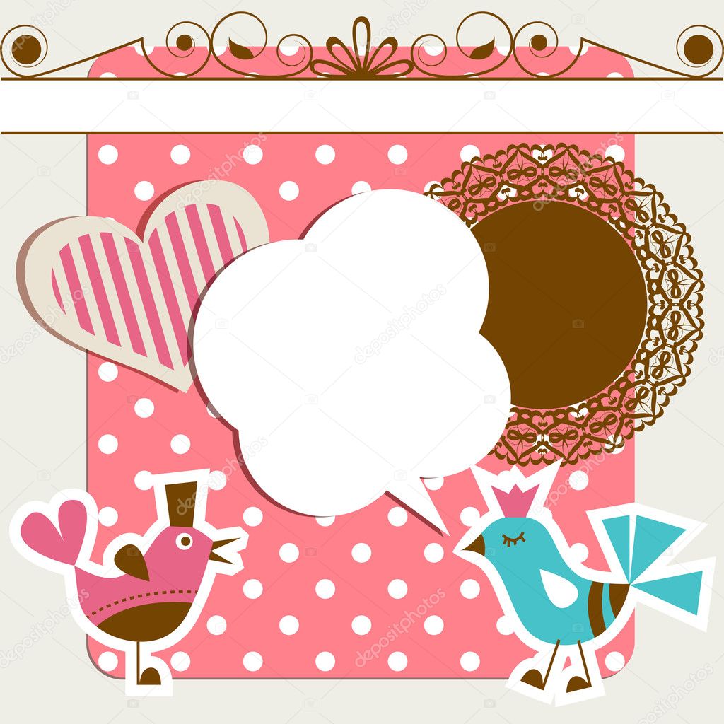Scrapbook elements with birds and speech bubble