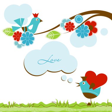 Love scene with cute birds clipart