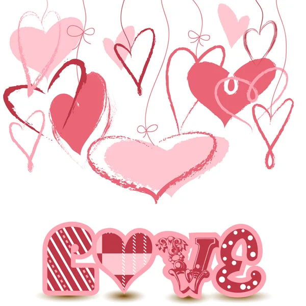 Coeurs fond et lettrage d'amour — Image vectorielle