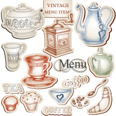 Vintage mutfak araç ve gıda Icons set