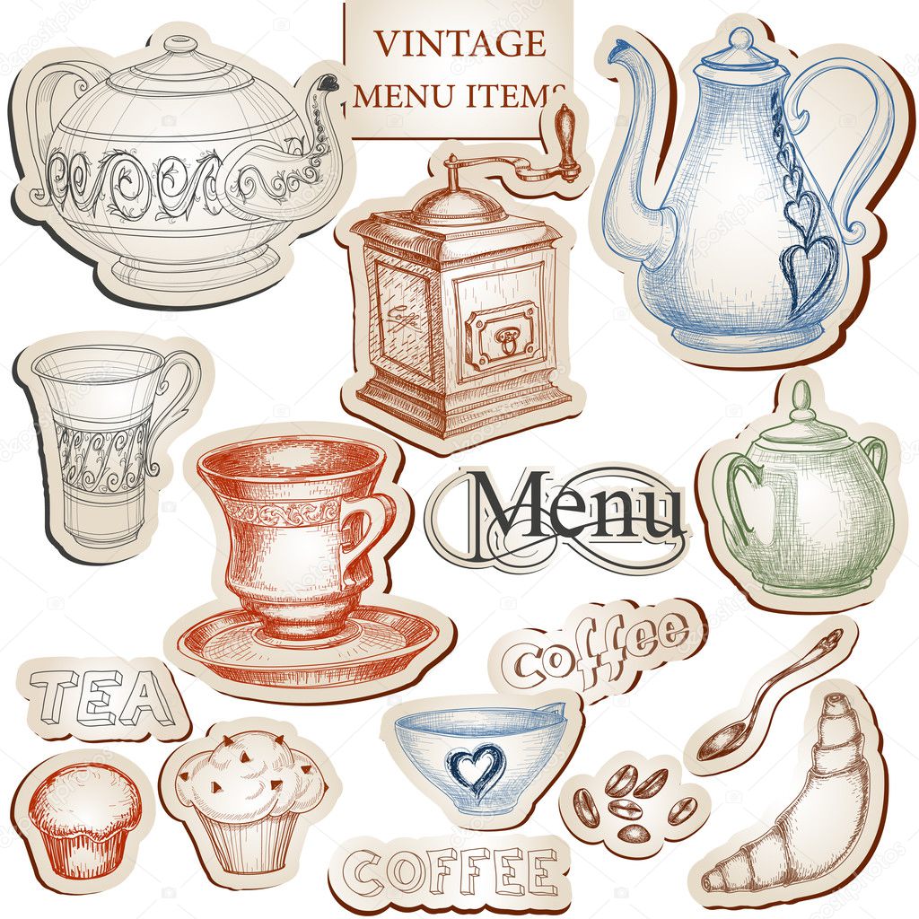 Vintage kitchen tools and food icons set