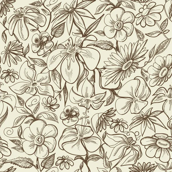 Графічний квітковий безшовний візерунок, текстура вінтажного стилю — стоковий вектор