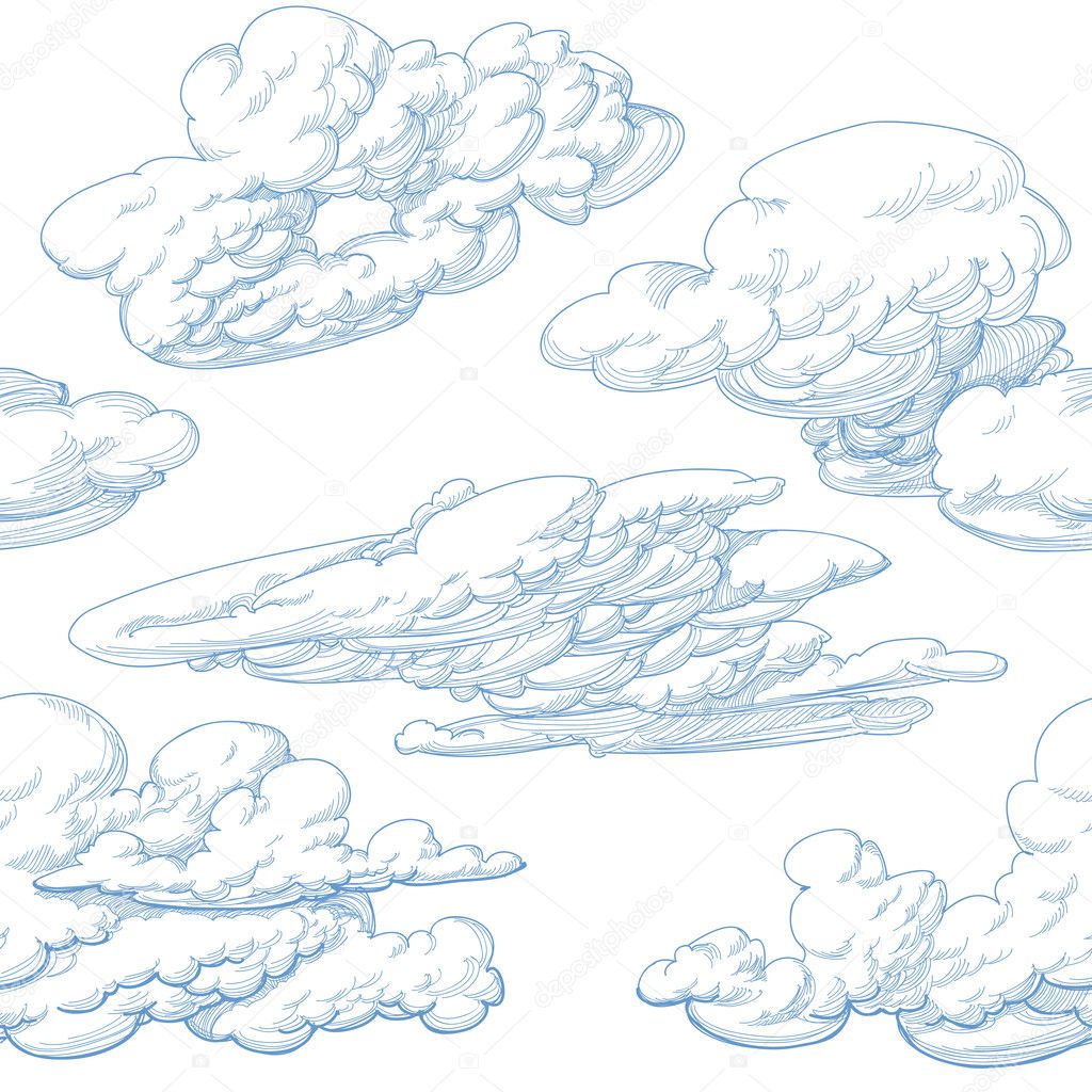 Hand drawn clouds seamless pattern
