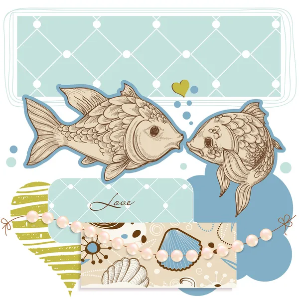 Морской фон, рыба и жемчуг — стоковый вектор