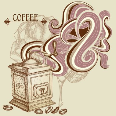 Coffee background, vintage coffee mill clipart