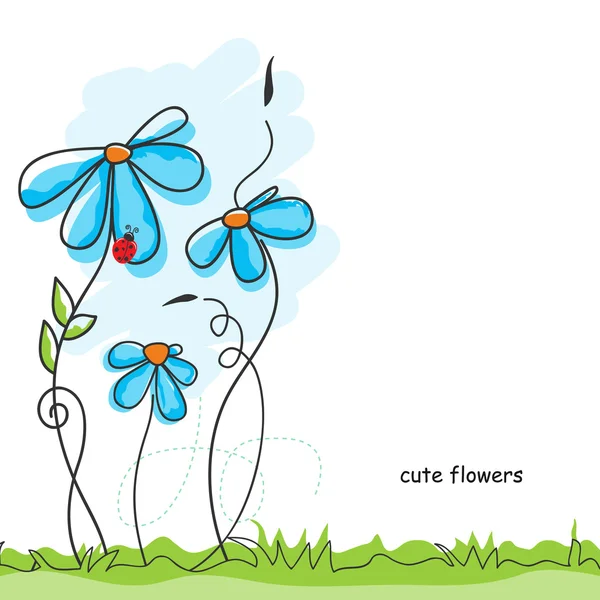 Fleurs mignonnes et coccinelle — Image vectorielle