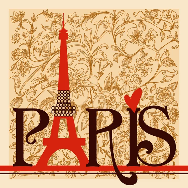 Paris lettering sobre fundo floral vintage — Vetor de Stock