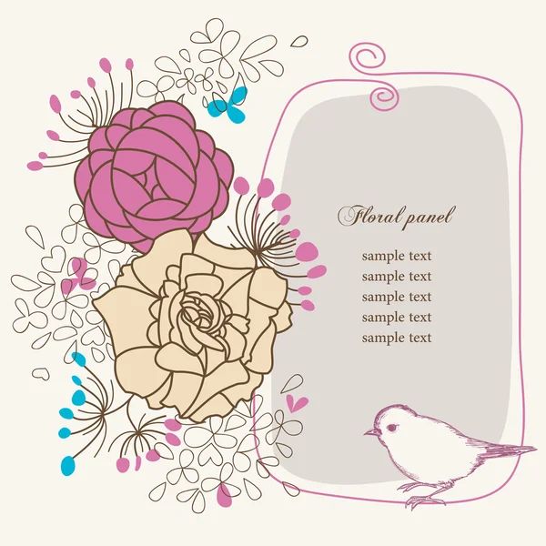 Pannello floreale e uccello — Vettoriale Stock