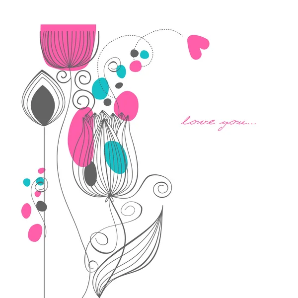 Fleurs vectorielles message d'amour — Image vectorielle