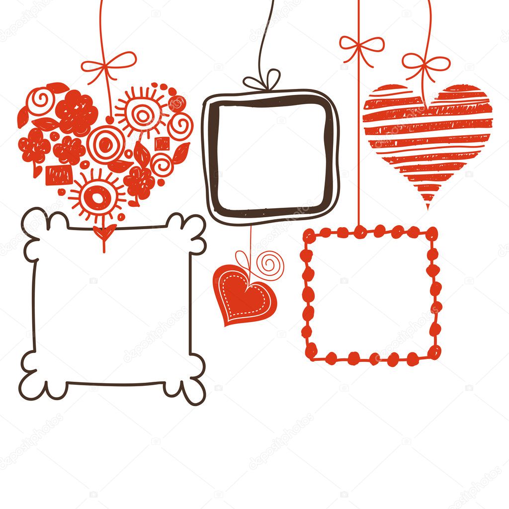 Hearts and doodle frames for text or photo
