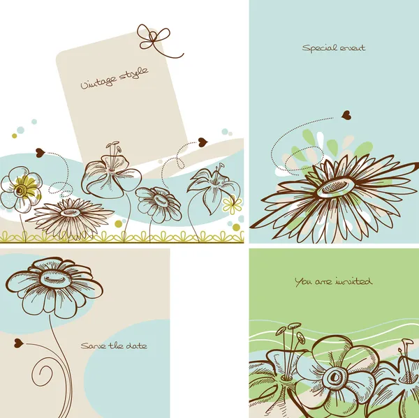 Conjunto de invitación en estilo floral vintage — Archivo Imágenes Vectoriales