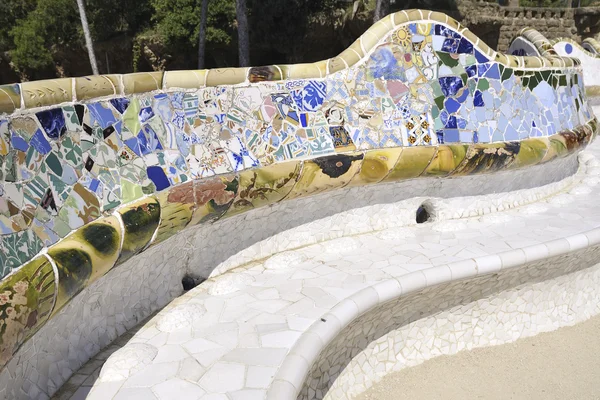 stock image Famous curved mosaic bench in Park Guell, Barcelona