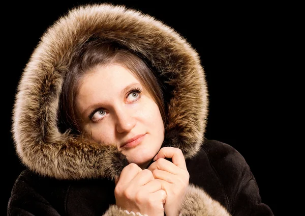 Όμορφη γυναίκα με γούνα χειμώνα — Φωτογραφία Αρχείου