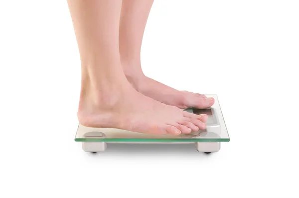 stock image Woman legs on scales.