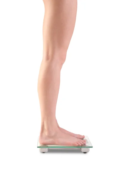 Woman legs on scales. — Stock Photo, Image