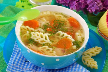 Chicken soup with noodle for child clipart