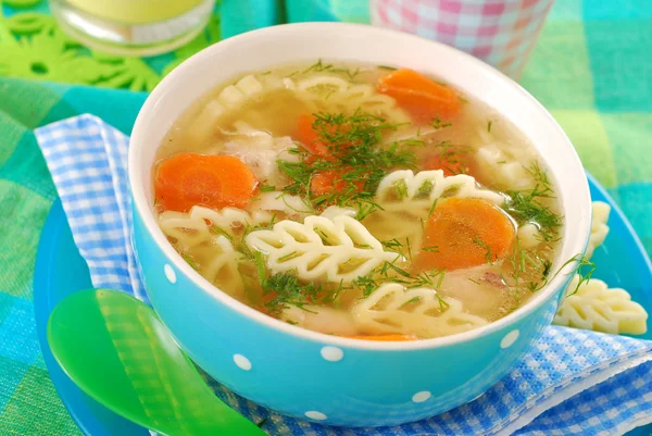 Chicken soup with noodle for child — Stock Photo, Image