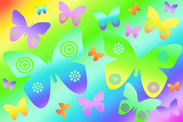 Colorful butterflies on rainbow background — Stock Photo, Image