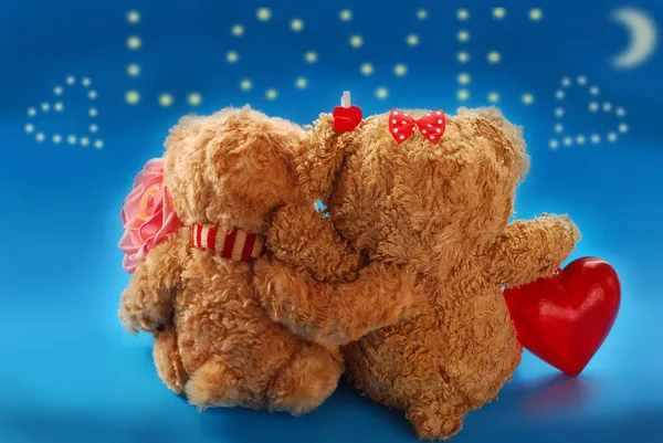 Valentine`s date of teddy bears couple — Stock Photo, Image
