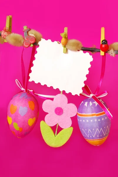 Easter decoration with hanging eggs — Stock Photo, Image