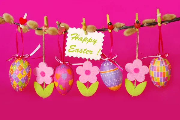 Easter border with hanging eggs — Stock Photo, Image