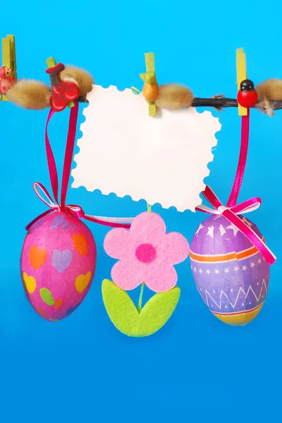 Easter decoration with hanging eggs — Stock Photo, Image
