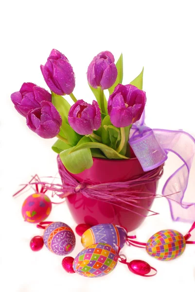 Easter decoration with tulips — Stock Photo, Image