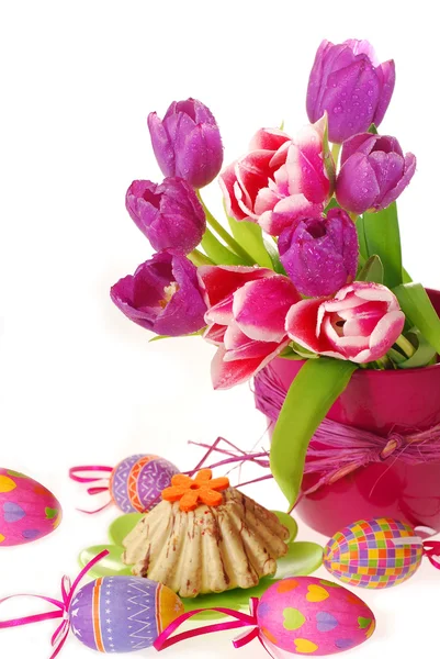 Easter decoration with tulips — Stock Photo, Image